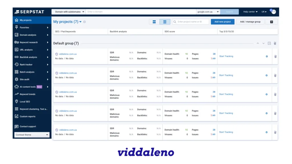 Serpstat - особистий кабінет