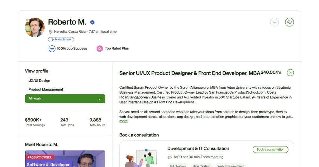 Профіль фрілансера на апворк