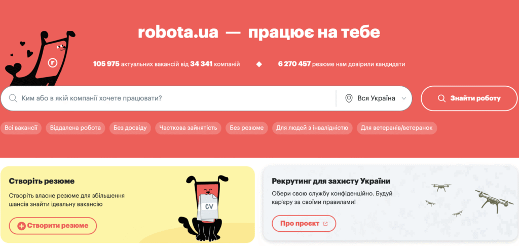Платформа для пошуку роботи Robota.ua