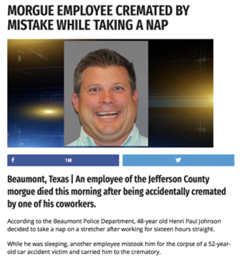 Фейк новина: "Співробітника моргу помилково кремували під час обідньої перерви" 