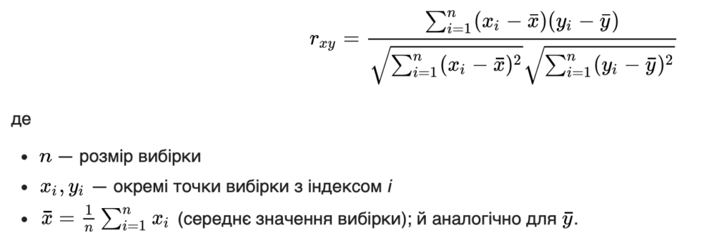 формула лінійної кореляції Пірсона: